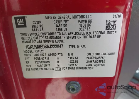 2010 GMC Acadia Slt-1 z USA, uszkodzony, nr VIN 1GKLRMED8AJ222047